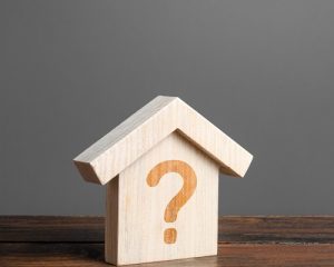 House with a question mark. Cost estimate. Solving housing problems, deciding buy or rent real estate. Search for options, choice type of residential buildings. Property price valuation evaluation